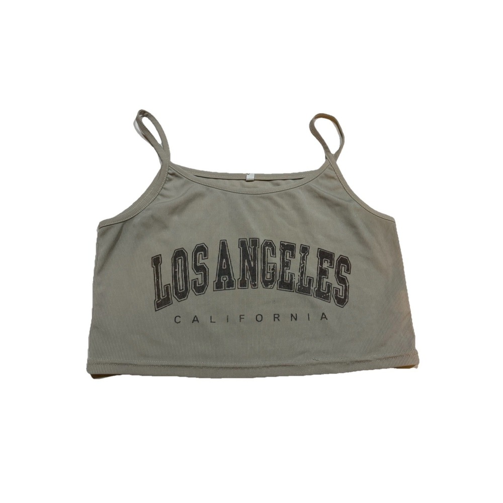 Los Angeles California Ribbed Cropped Tank Top Beige Spaghetti Strap Size